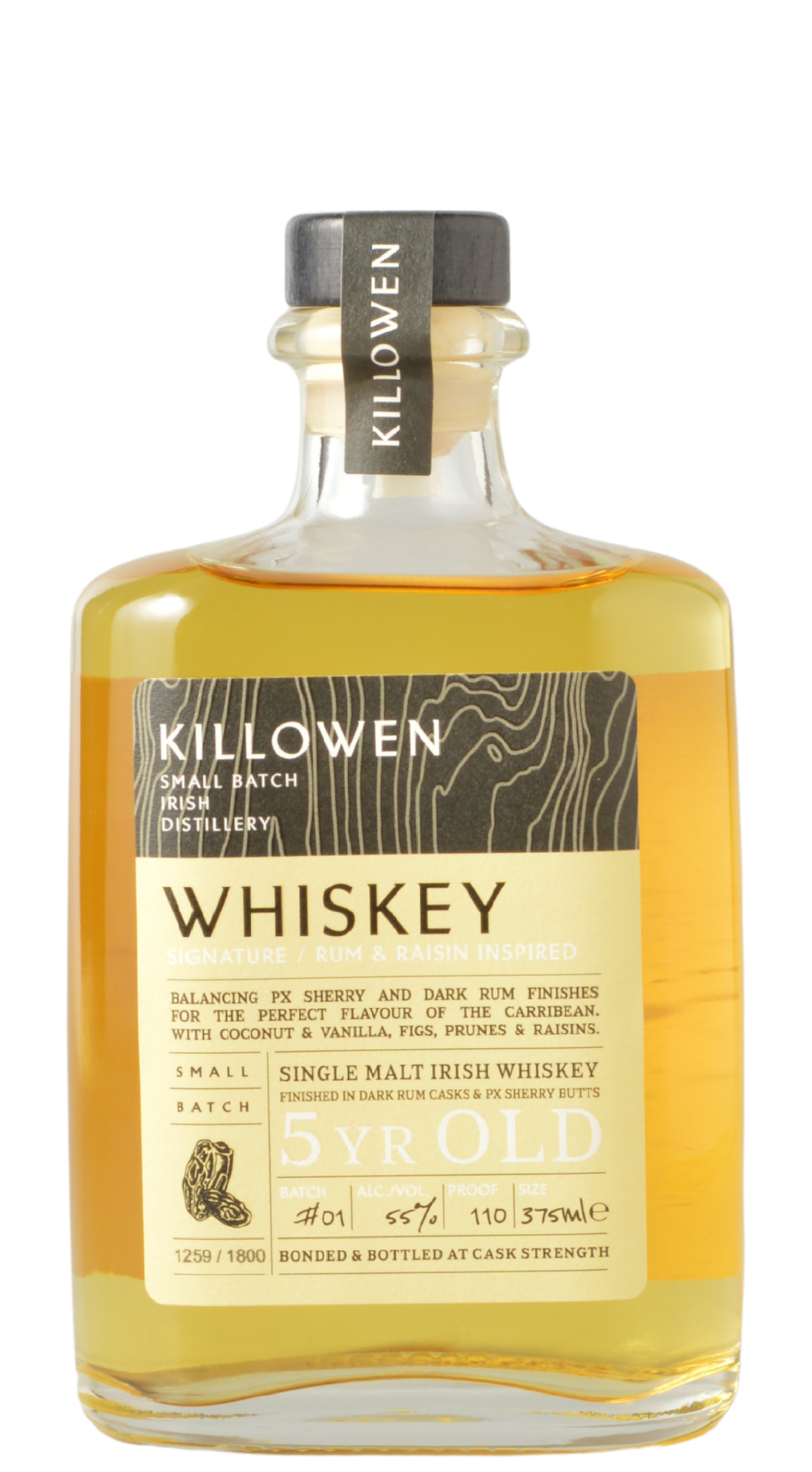 Killowen "Signature 5-Year-Cask-Strength Rum & Raisin Inspired" Single Malt Irish Whiskey (375mL)