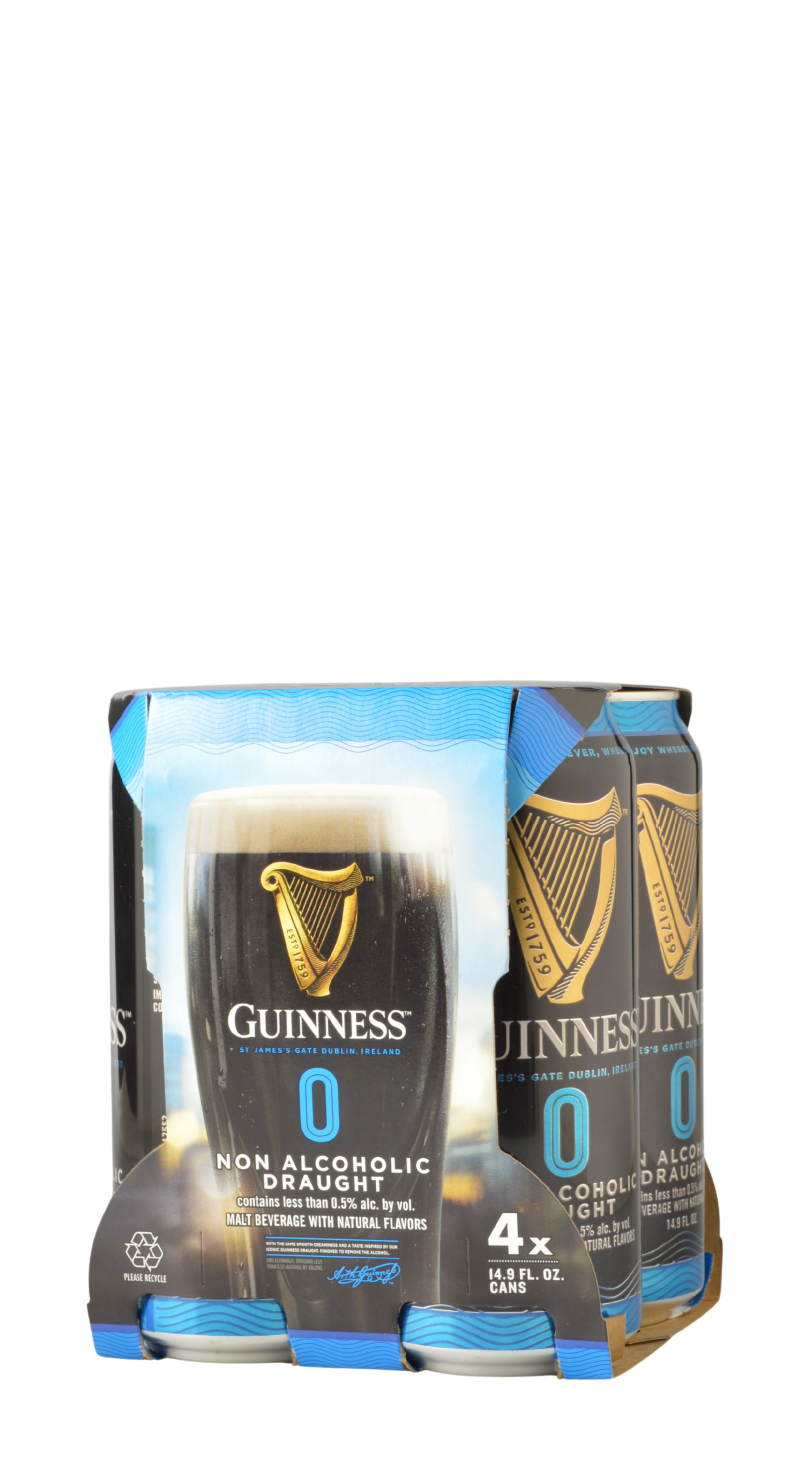 Guinness 0 Non-Alcoholic Draught Stout 14.9oz Cans (4 pack)